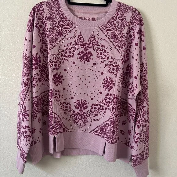 NWT Sundance Sz XXL Maebelle Pink Sweatshirt Embroidered Paisley Boho Loungewear - Picture 4 of 10